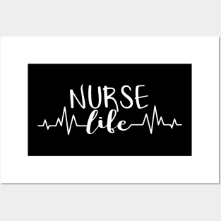 Nurse life text with heart beat Posters and Art